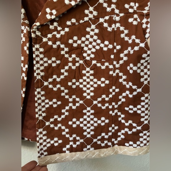 Vintage Nanette Lepore Brown White Atomic Embroidered Retro Jacket Women Size 6 - Picture 4 of 16